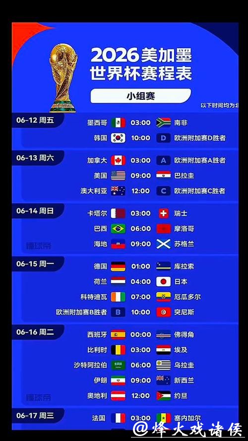 2026世界杯决赛比赛时间安排 2026世界杯决赛比赛时间安排